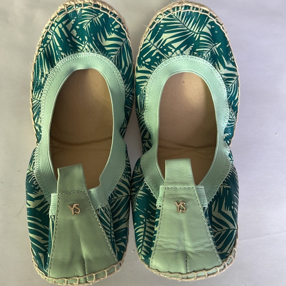 Yosi Samra Lara Palm Print Espadrille Detail Packable Slip On Shoes Size 10